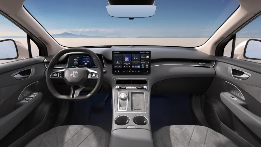 MG S6 EV interior with digital cockpit and touchscreen