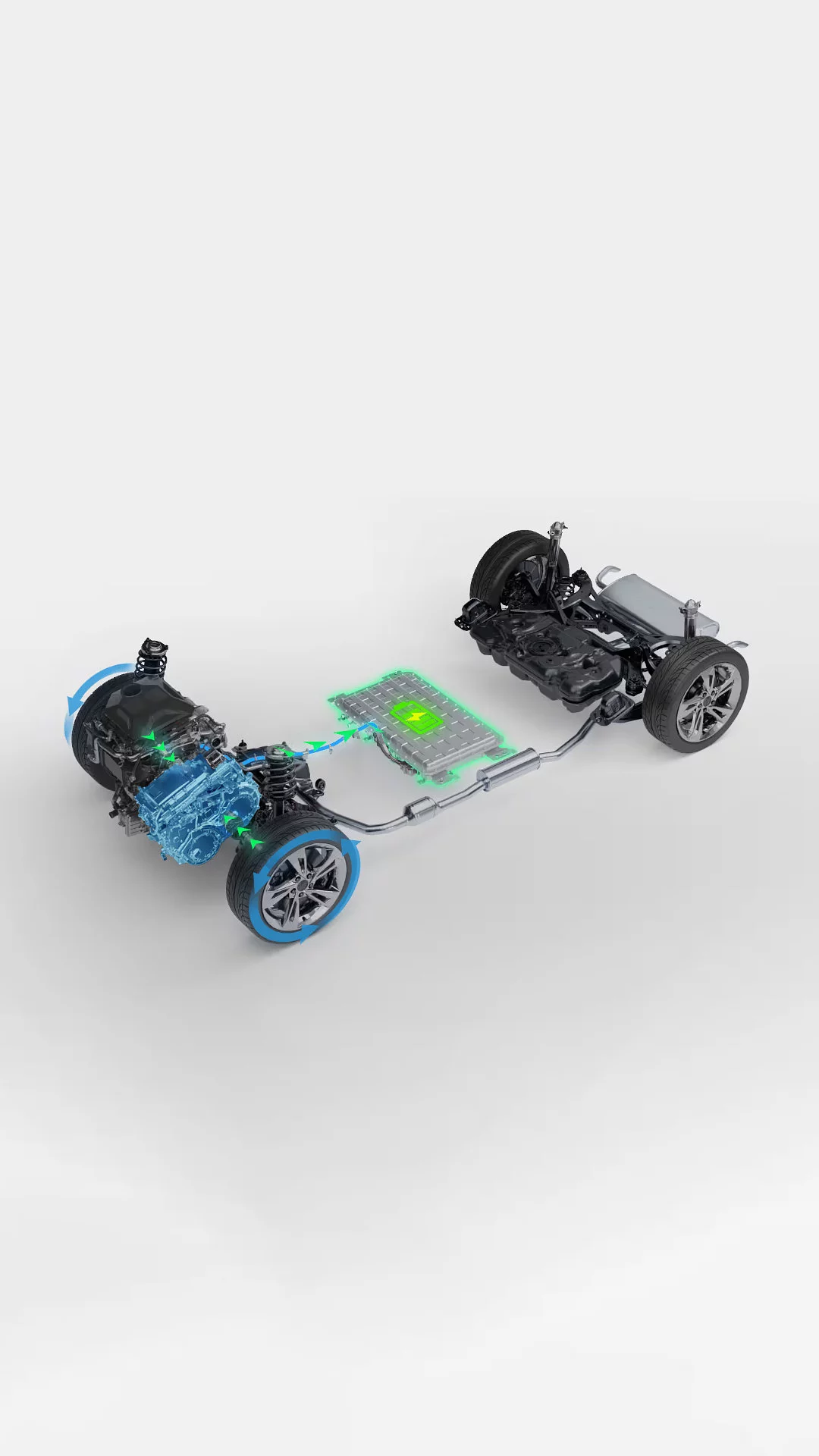 MG HS Hybrid+ 1.5T hybrid engine and battery powertrain architecture visualization