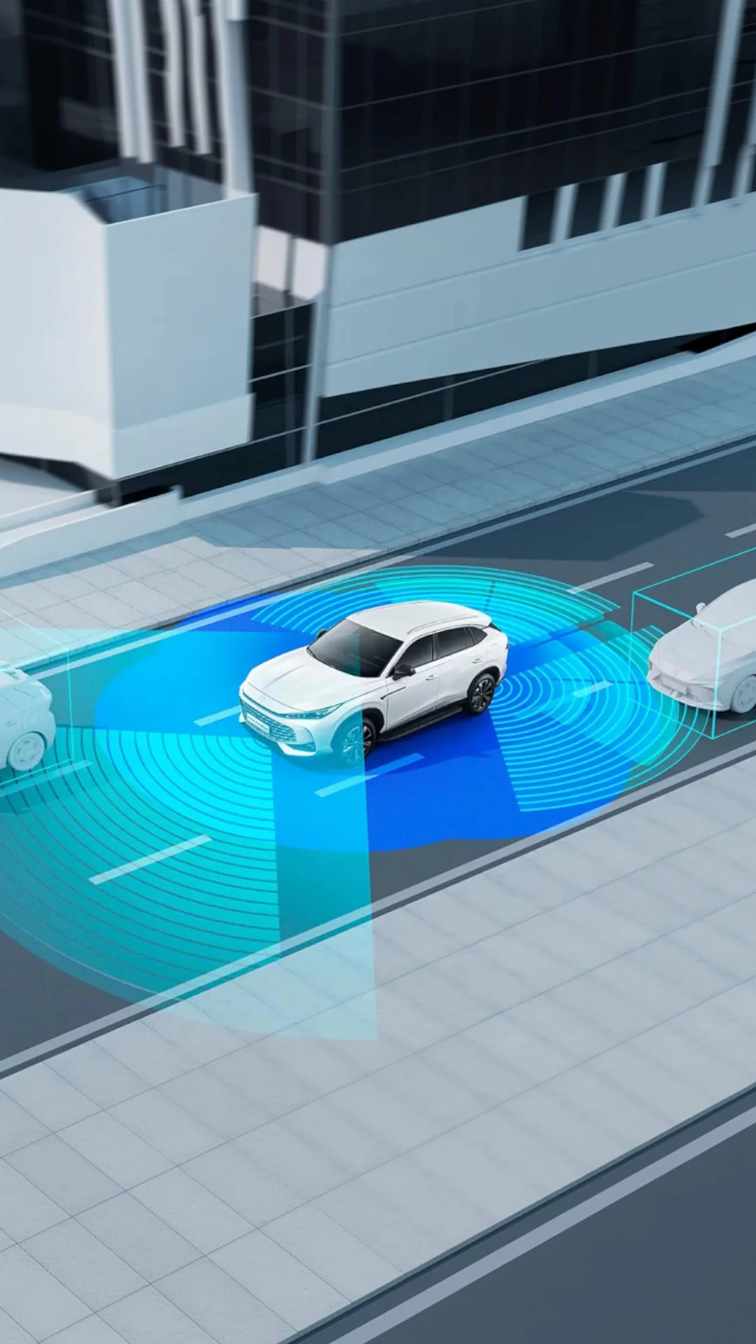 MG HS Hybrid+ on the road illustrating advanced ADAS safety sensors