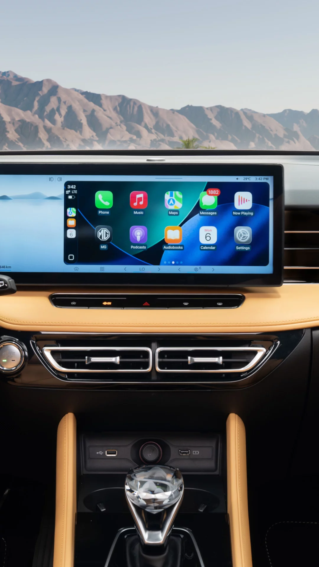 Interior of MG HS Hybrid+ featuring a wide 27-inch panoramic dashboard screen